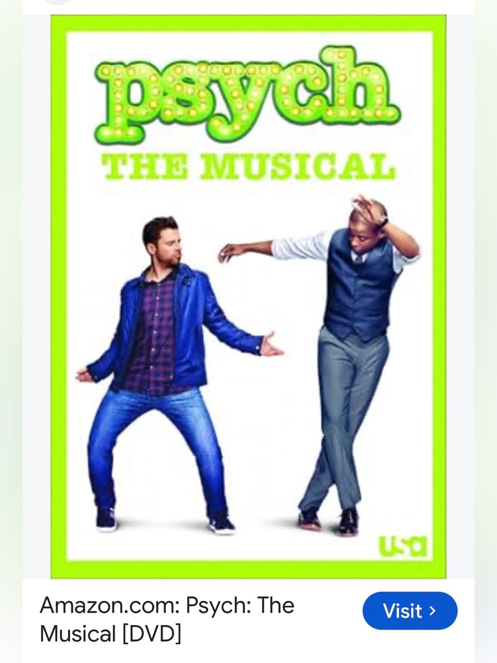 #3089**Psych: The Musical DVD - Bright Lime Green Cover